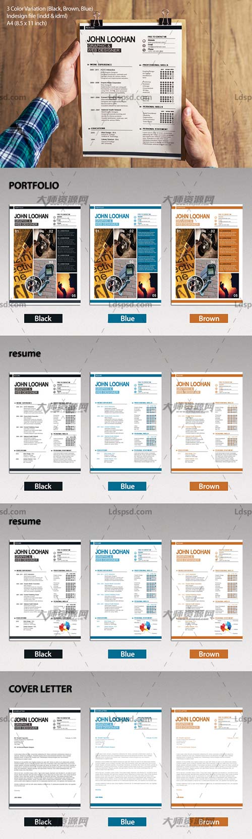 Modern Resume Template,indesign模板－时尚简洁的个人简历